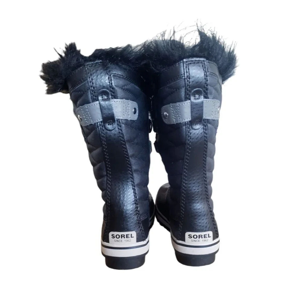 Sorel Tofino II Black Waterproof Winter Snow Boot Girls Sz 2 Faux Fur NY2419-010
